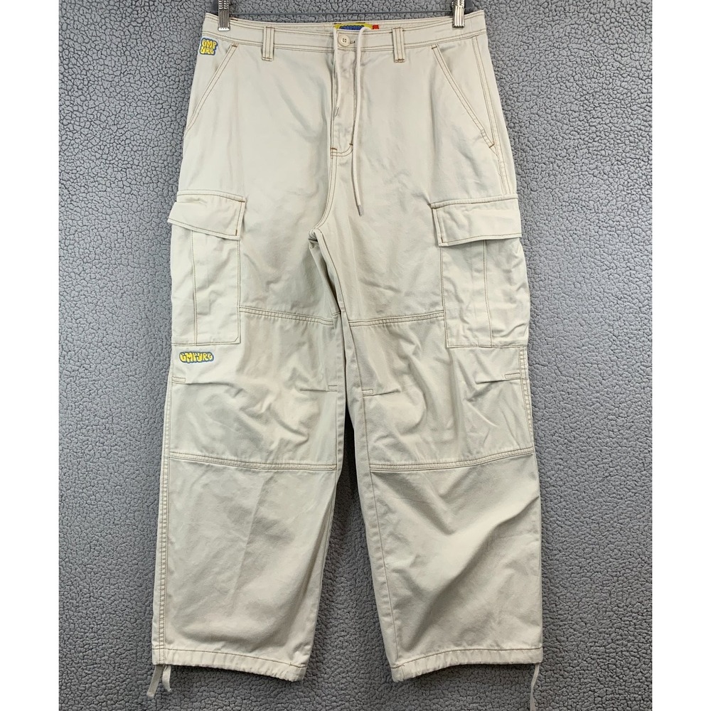 Empyre Men's Beige Baggy Cargo Pants Size 33 Cotton Polyester Drawstring Y2K